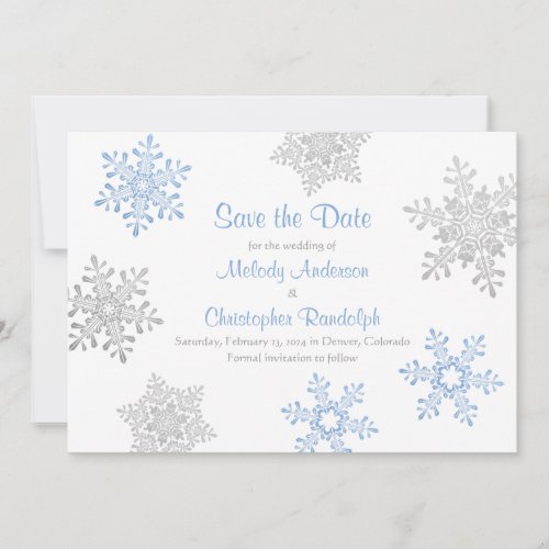 Blue Silver Winter Snowflake Wedding Save the Date