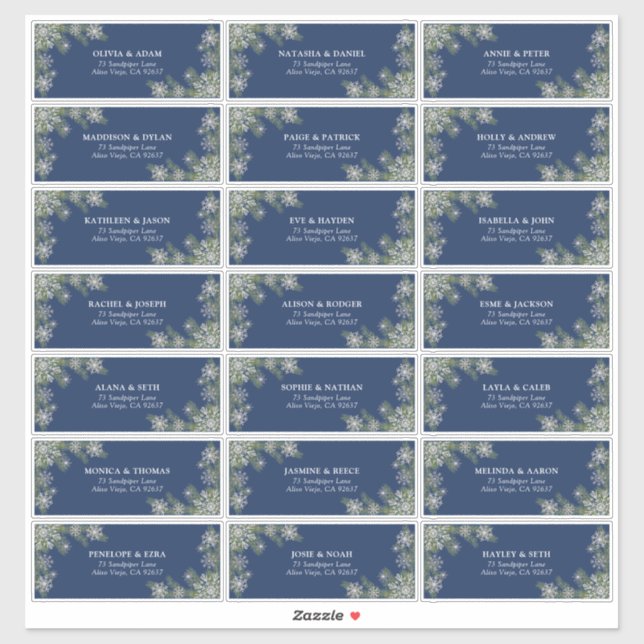Blue Silver Winter Wedding Guest Address Sticker (Sheet)