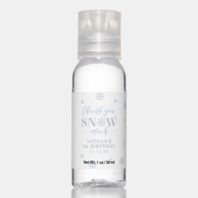 Blue & Silver Winter Wonderland Snow Party Favor Hand Sanitizer (Front)