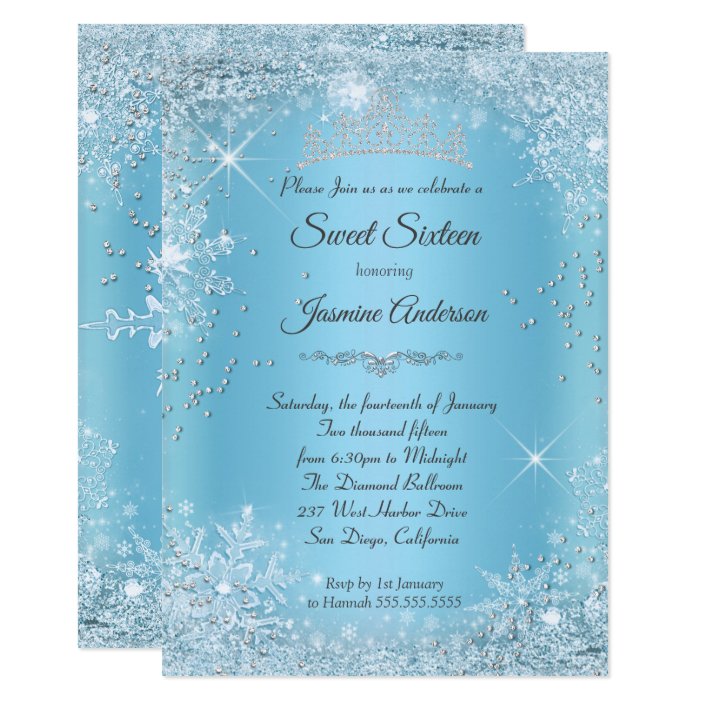 Blue Silver Winter Wonderland Sweet 16 Tiara Invitation | Zazzle.com