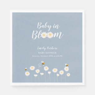 Blue Simple Boho Daisy Floral Baby In Bloom Shower Napkins