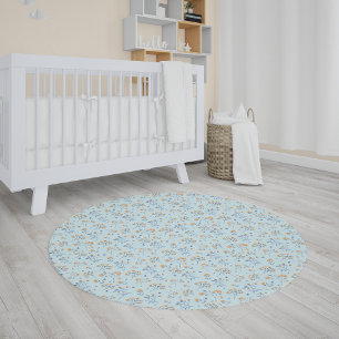 Blue Simple Boho Wildflower Pattern Rug