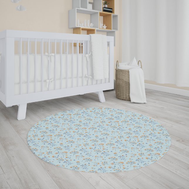 Blue Simple Boho Wildflower Pattern Rug (Blue Simple Boho Wildflower Pattern Rug)