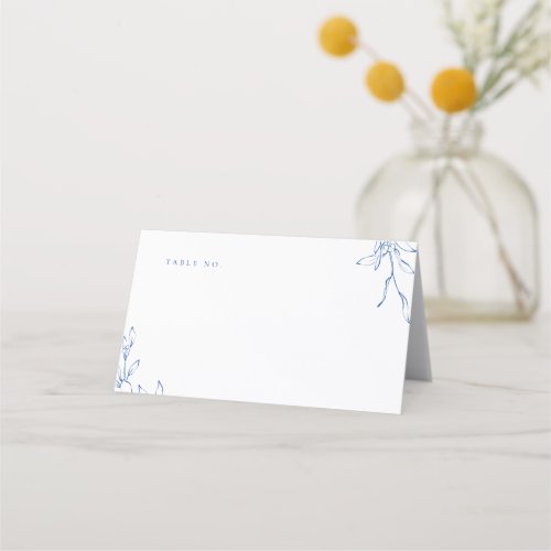 Blue Simple botanical crest monogram wedding Place Card