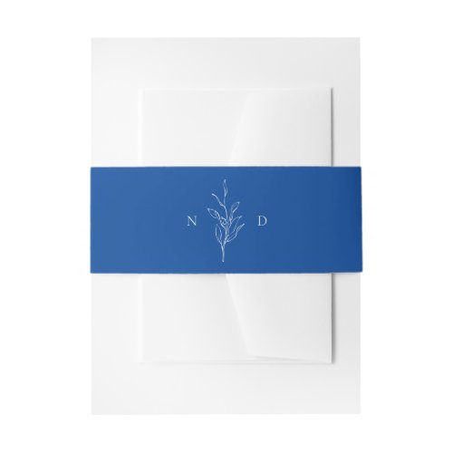 Blue Simple botanical leaves monogram wedding Invitation Belly Band