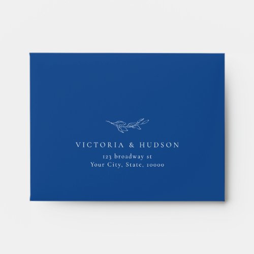 Blue simple botanical wedding RSVP Envelope