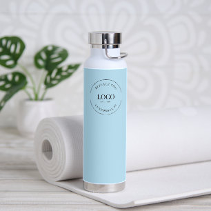 Blue simple Business logo Custom QR code website Water Bottle