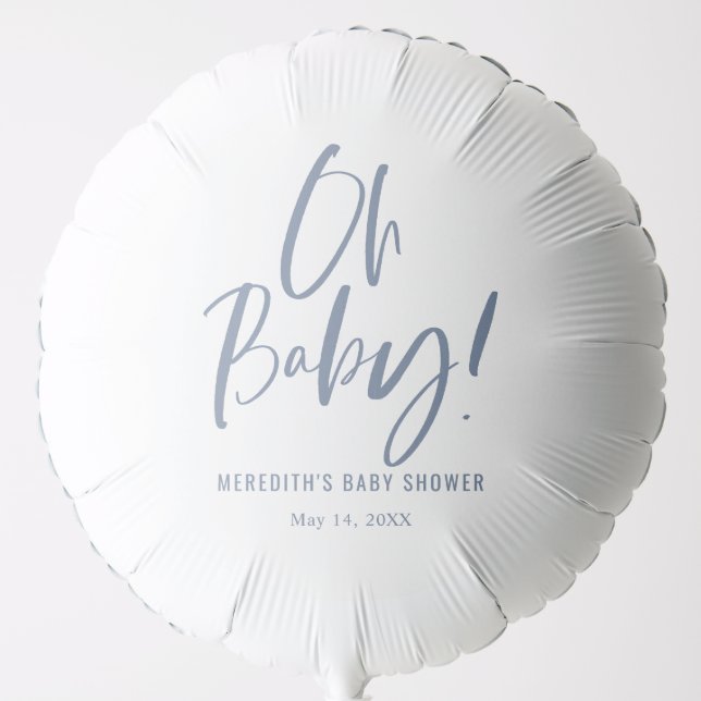Blue Simple Calligraphy Gender Neutral Baby Shower Balloon (Front)
