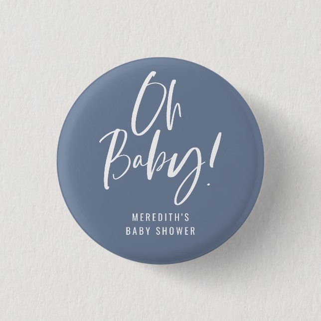 Blue Simple Calligraphy Gender Neutral Baby Shower Button (Front)