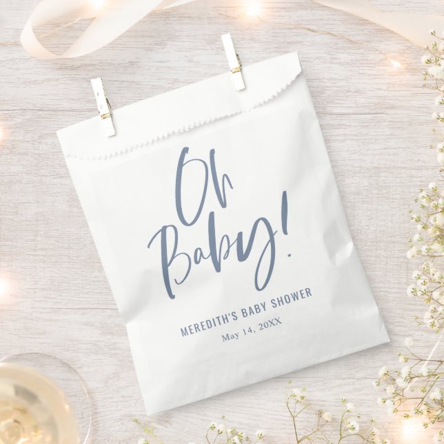 Blue Simple Calligraphy Gender Neutral Baby Shower Favor Bag (Clipped)