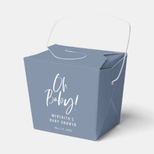 Blue Simple Calligraphy Gender Neutral Baby Shower Favor Boxes
