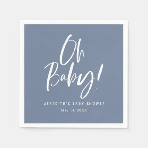 Blue Simple Calligraphy Gender Neutral Baby Shower Napkins