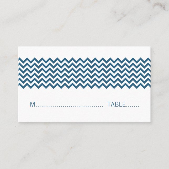 Blue Simple Chevron Place Card (Front)