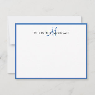 Blue simple chic minimalist monogram name  note card