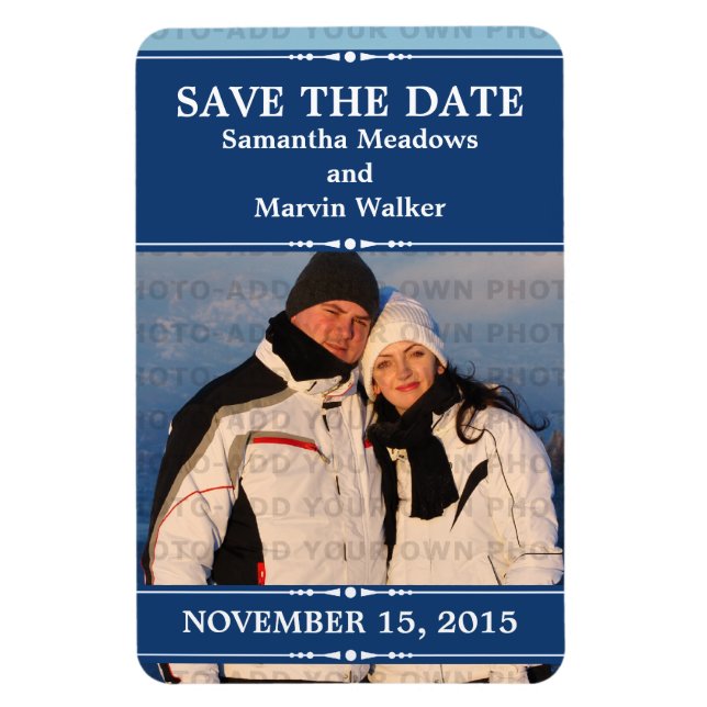 Blue Simple Chic Photo Save the Date Magnet (Vertical)