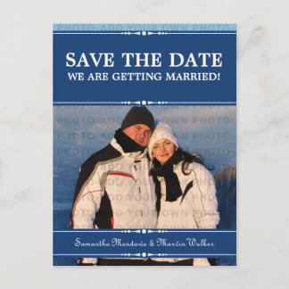 Blue Simple Chic Photo Save the Date Postcard