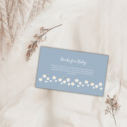 Blue Simple Daisy Baby Shower Books For Baby Enclosure Card