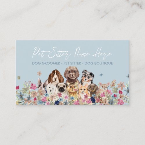 Blue Simple Dog Breed Puppy Grooming Petsitter Business Card