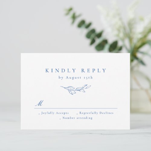 Blue simple elegance botanical greenery wedding RSVP card
