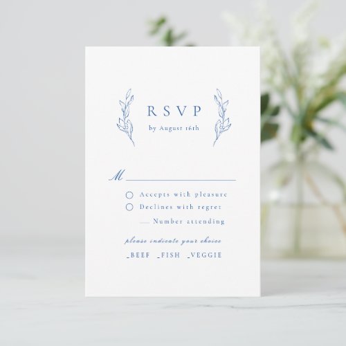 Blue simple elegance botanical wedding RSVP card