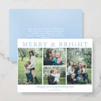 Blue Simple Elegant 4 photos Christmas Holiday Letterpress Photo Cards