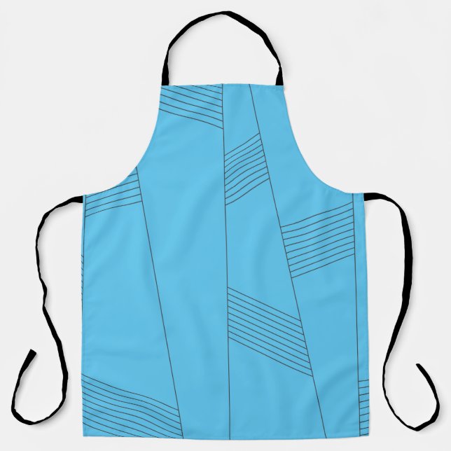 Blue, simple, elegant, abstract line pattern apron (Front)