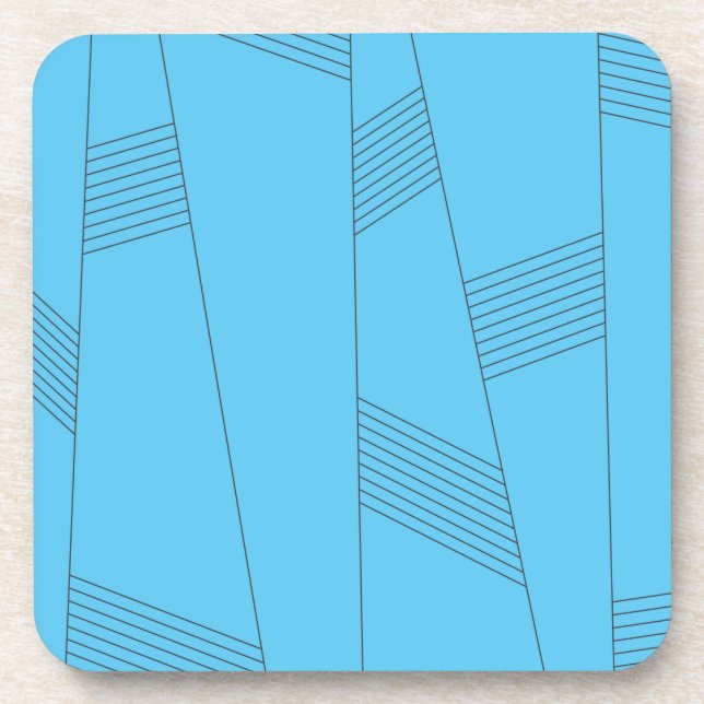 Blue, simple, elegant, abstract line pattern beverage coaster (Front)