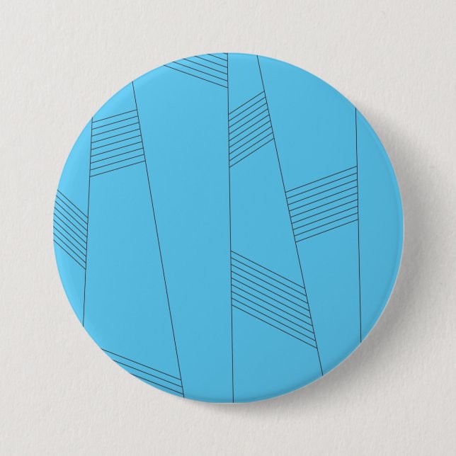 Blue, simple, elegant, abstract line pattern button (Front)