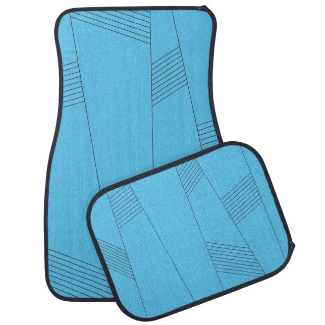 Blue, simple, elegant, abstract line pattern car floor mat (Set)