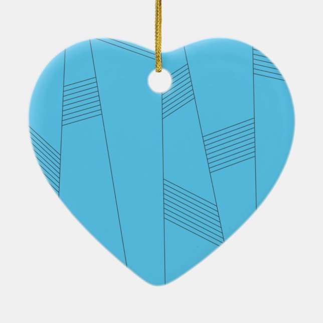 Blue, simple, elegant, abstract line pattern ceramic ornament (Back)