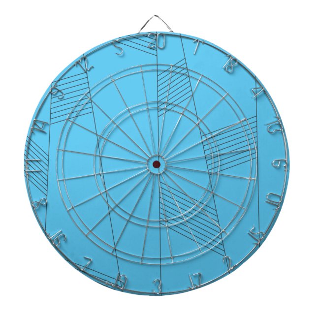 Blue, simple, elegant, abstract line pattern dart board (Front)