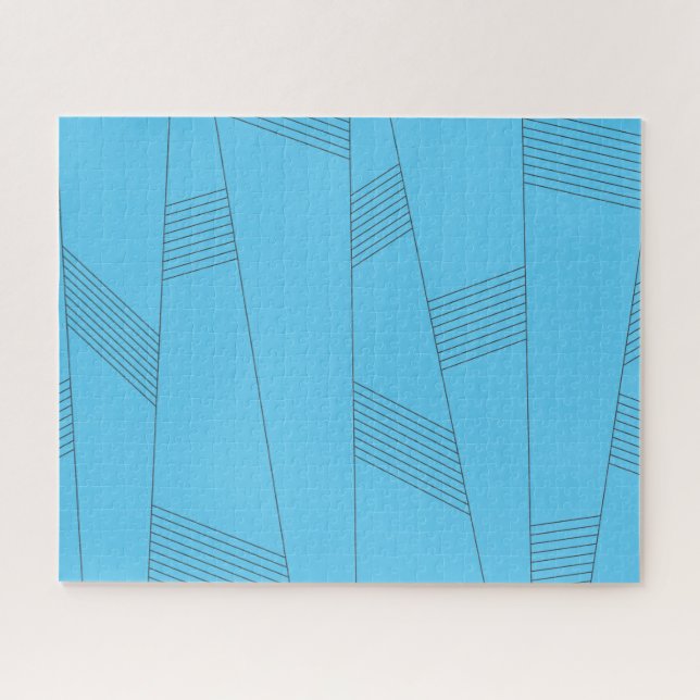 Blue, simple, elegant, abstract line pattern jigsaw puzzle (Horizontal)