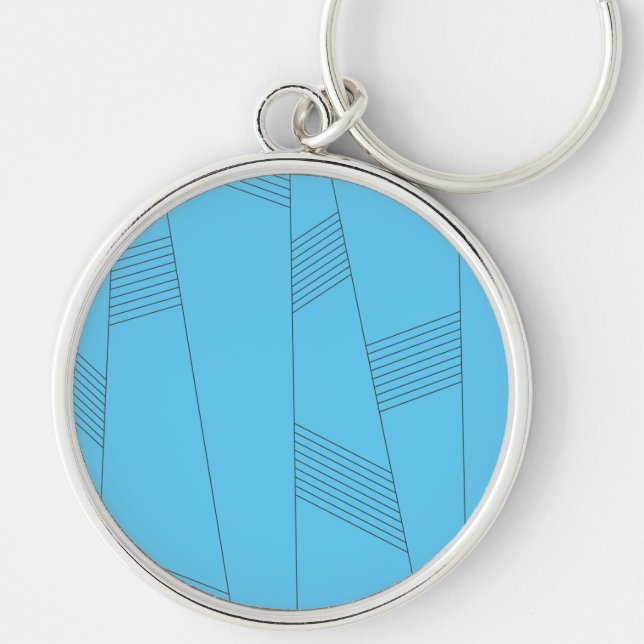 Blue, simple, elegant, abstract line pattern keychain (Front)