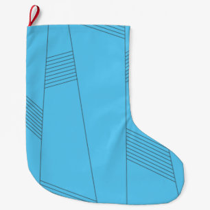 Blue, simple, elegant, abstract line pattern large christmas stocking