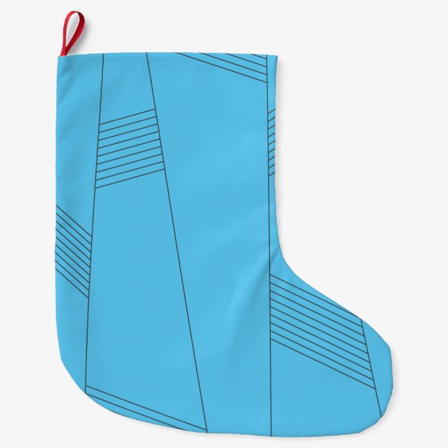 Blue, simple, elegant, abstract line pattern large christmas stocking (Front)