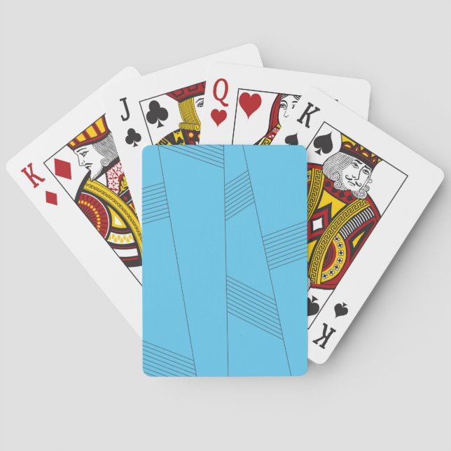 Blue, simple, elegant, abstract line pattern poker cards (Back)
