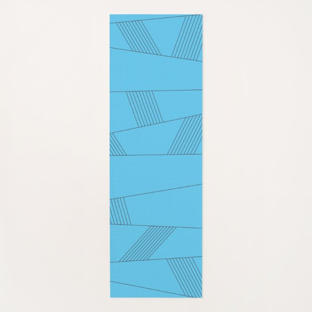 Blue, simple, elegant, abstract line pattern yoga mat (Front)
