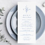 Blue simple elegant botanical monogram wedding menu