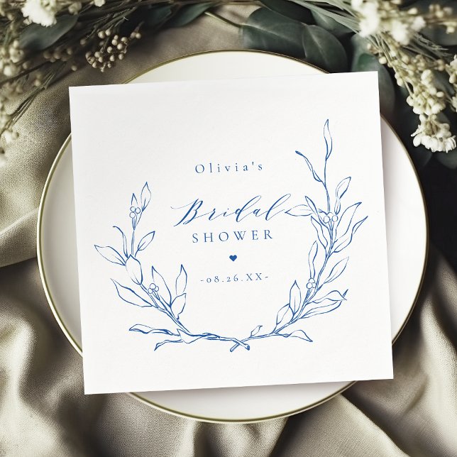 Blue simple elegant botanical wreath bridal shower napkins (Blue simple elegant botanical wreath bridal shower napkins)