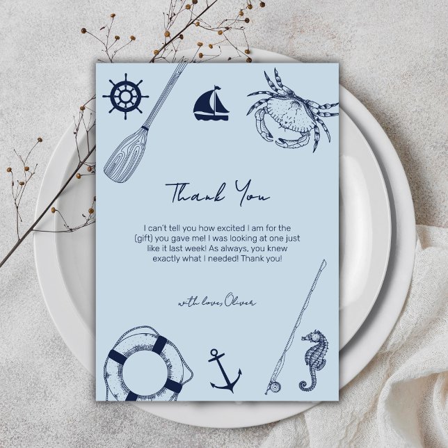 Blue Simple Elegant Fishing Boy Baby Shower Thank You Card (Blue Simple Elegant Fishing Boy Baby Shower Thank You Card)