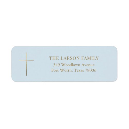 Blue Simple Elegant Gold Cross Baptism Address  Label