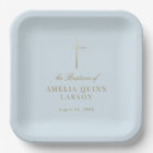 Blue Simple Elegant Gold Cross Baptism Christening
