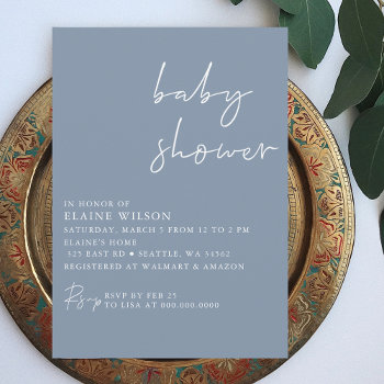 Blue Simple Elegant Modern Baby Shower Invitation by Invitationboutique at Zazzle