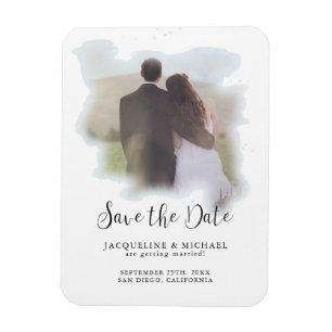 Blue Simple Elegant Modern Script Watercolor Photo Magnet