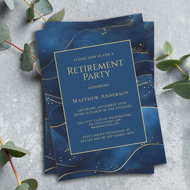 Blue Simple Elegant Retirement Party Invitation (Available in both printed and instant download digital formats.)