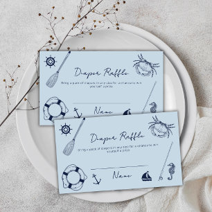 Blue Simple Fishing Boy Diaper Raffle Baby Shower Enclosure Card