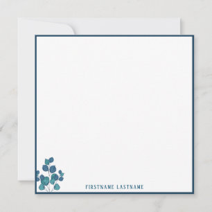 Blue Simple Floral Border Note Card