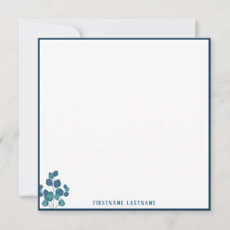 Blue Simple Floral Border Note Card