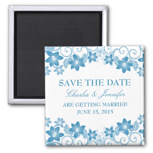 Blue Simple Floral Save the Date Magnet