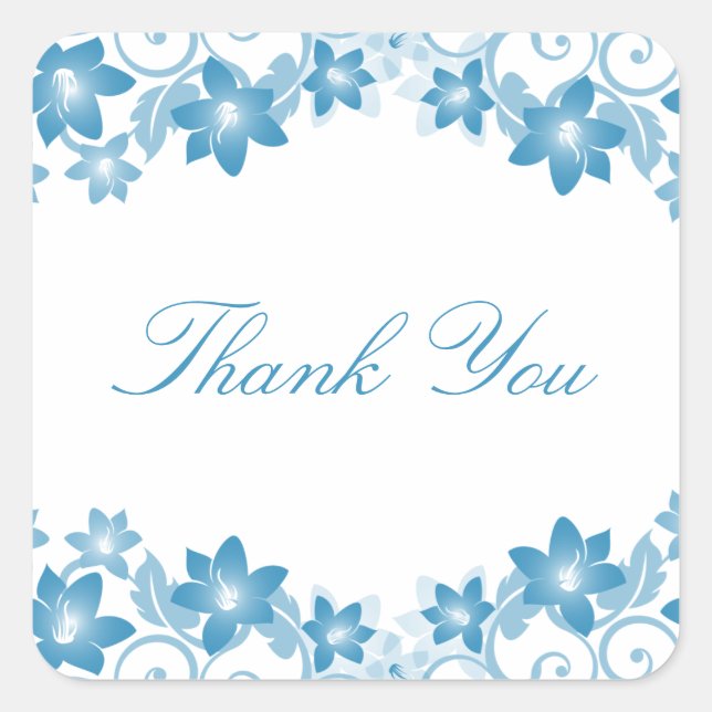 Blue Simple Floral Thank You Stickers (Front)